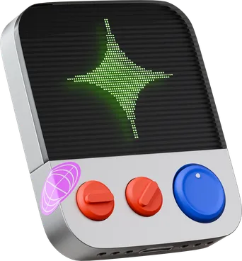 Handheld gadget with a glowing green star on the screen and analog knobs